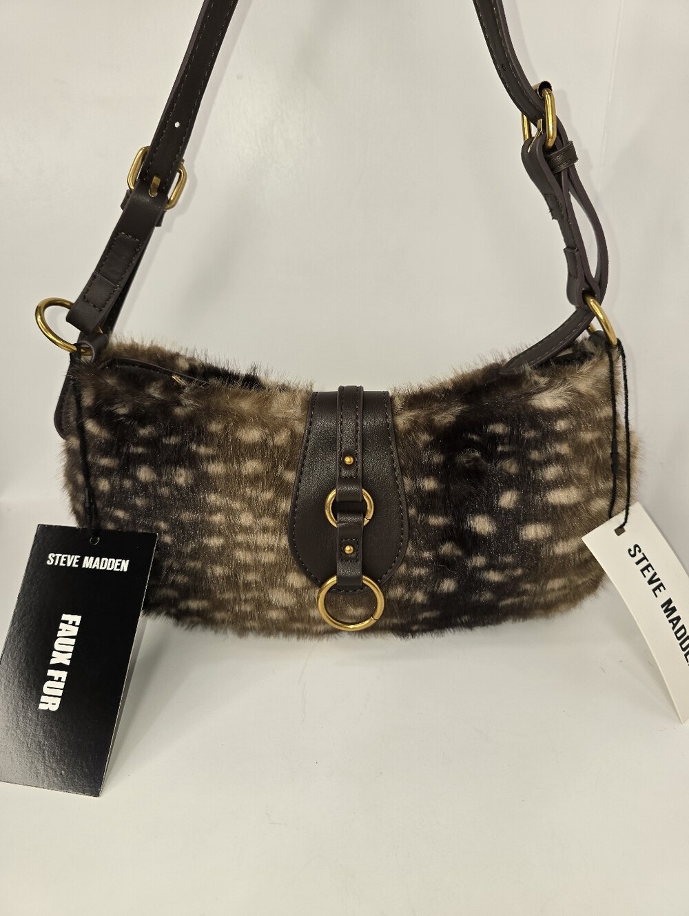 👉✨️ Steve Madden Faux Fur Taupe and Brown Shoulder Bag